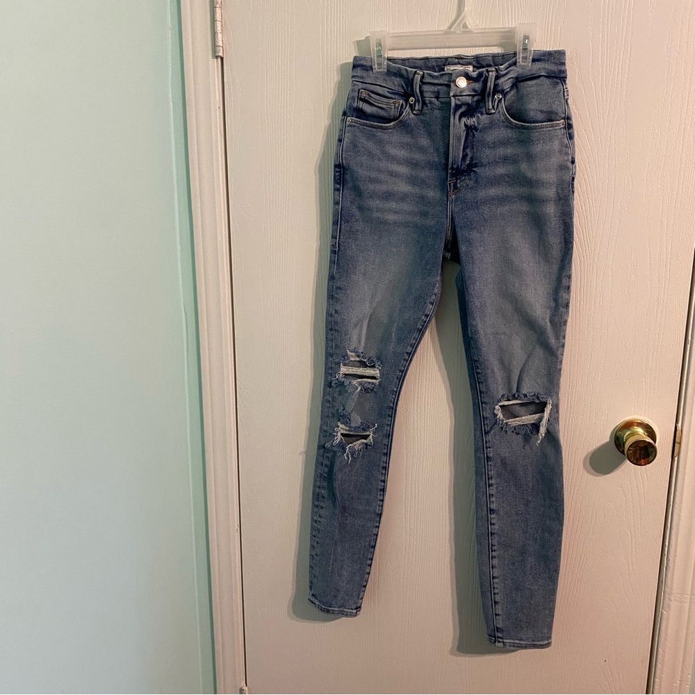 Good American Good Legs Distressed Stretch Skinny Jeans Medium Wash Size 8/29